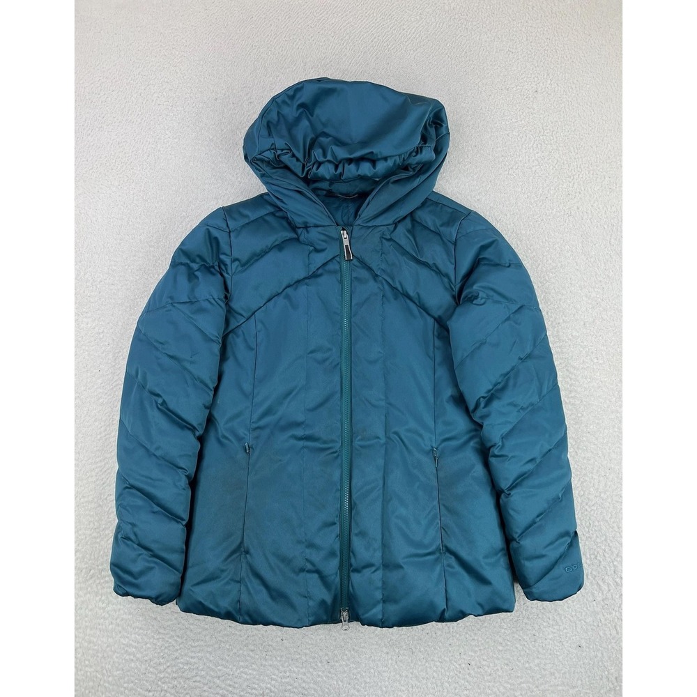 GoLite Womens Medium Blue Hooded Goose Down Puffer Jacket Outdoor Ski Full Zip